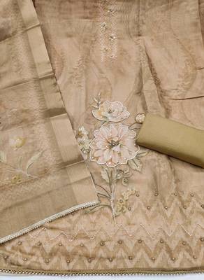 multi unstitched shimmer print handwork with printed dupatta linen dress material 2