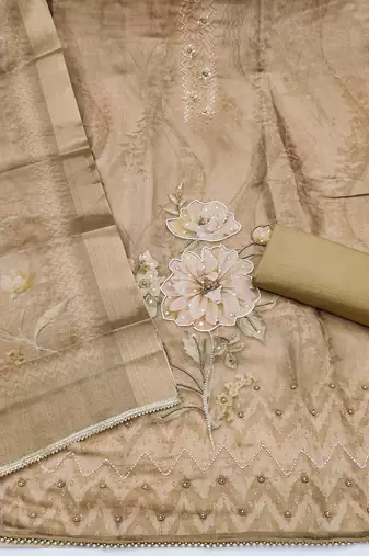 multi unstitched shimmer print handwork with printed dupatta linen dress material