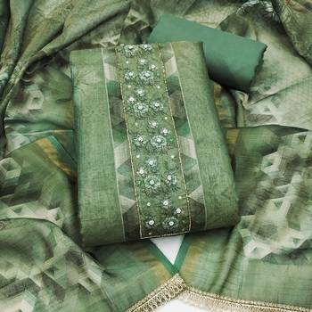 multi unstitched shimmer print handwork with printed dupatta linen dress material 1
