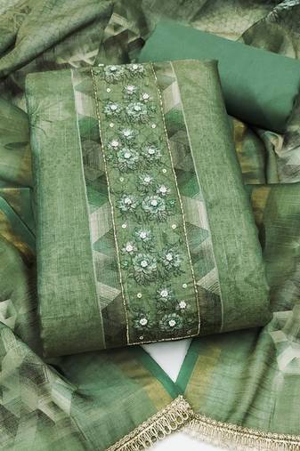 multi unstitched shimmer print handwork with printed dupatta linen dress material