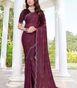 Wine color fendy satin silk two tone digital printed saree