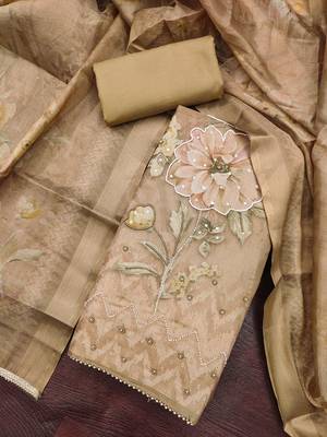 multi unstitched shimmer print handwork with printed dupatta linen dress material 4