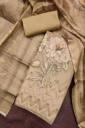 multi unstitched shimmer print handwork with printed dupatta linen dress material