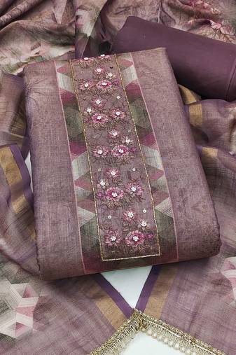multi unstitched shimmer print handwork with printed dupatta linen dress material