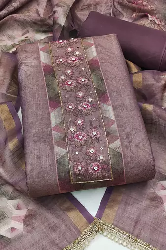 multi unstitched shimmer print handwork with printed dupatta linen dress material