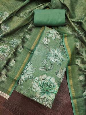 multi unstitched shimmer print handwork with printed dupatta linen dress material 4