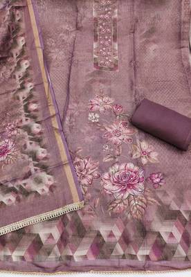 multi unstitched shimmer print handwork with printed dupatta linen dress material 2