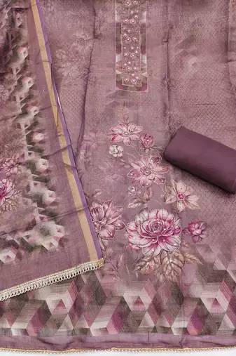 multi unstitched shimmer print handwork with printed dupatta linen dress material