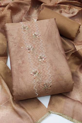 multi unstitched shimmer print handwork with printed dupatta linen dress material