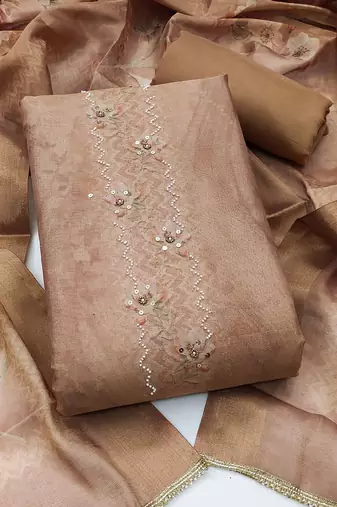 multi unstitched shimmer print handwork with printed dupatta linen dress material