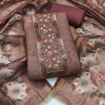 multi unstitched shimmer print handwork with printed dupatta linen dress material 1