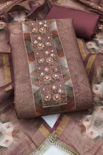 multi unstitched shimmer print handwork with printed dupatta linen dress material