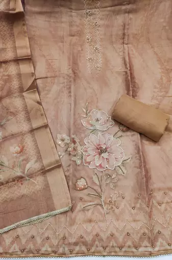 multi unstitched shimmer print handwork with printed dupatta linen dress material