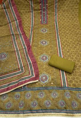multi unstitched digital print handwork with digital printed dupatta silk blend dress material 2