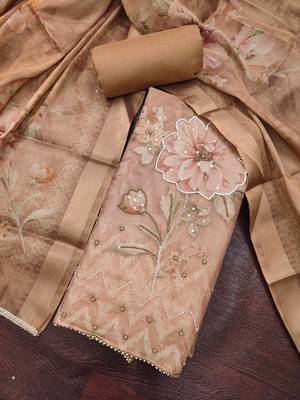 multi unstitched shimmer print handwork with printed dupatta linen dress material 4