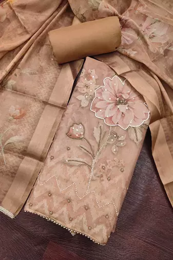 multi unstitched shimmer print handwork with printed dupatta linen dress material