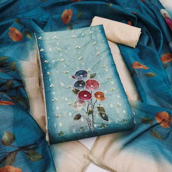 multi unstitched print handwork with digital printed dupatta modal butti dress material 1