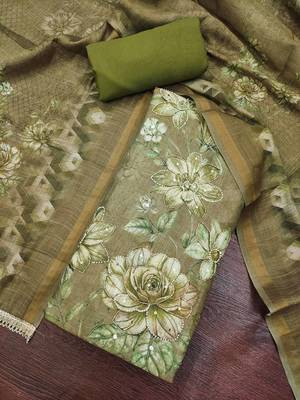 multi unstitched shimmer print handwork with printed dupatta linen dress material 4