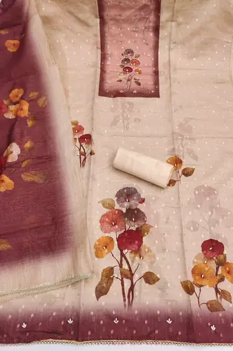 multi unstitched print handwork with digital printed dupatta modal butti dress material