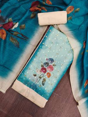 multi unstitched print handwork with digital printed dupatta modal butti dress material 4