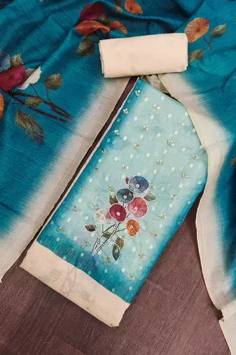 multi unstitched print handwork with digital printed dupatta modal butti dress material