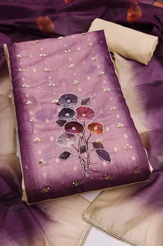 multi unstitched print handwork with digital printed dupatta modal butti dress material