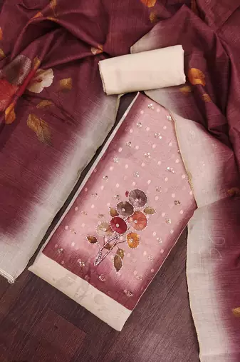 multi unstitched print handwork with digital printed dupatta modal butti dress material