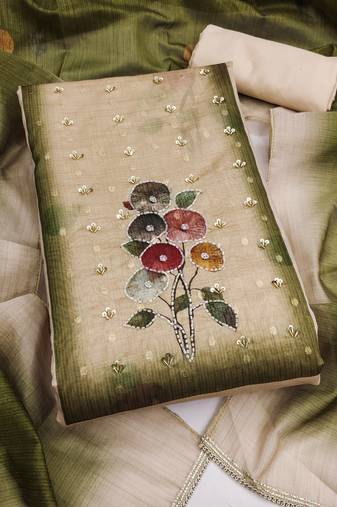 multi unstitched print handwork with digital printed dupatta modal butti dress material