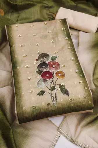 multi unstitched print handwork with digital printed dupatta modal butti dress material