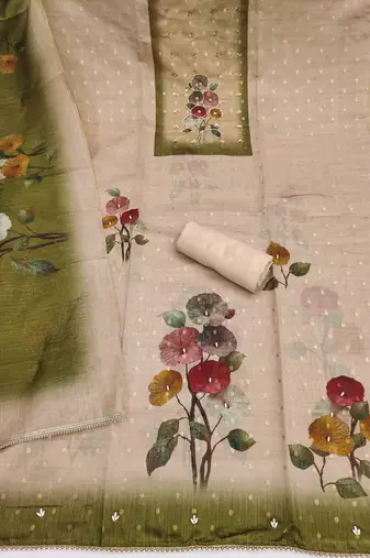 multi unstitched print handwork with digital printed dupatta modal butti dress material