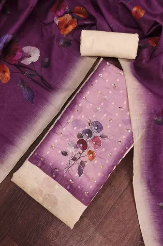 multi unstitched print handwork with digital printed dupatta modal butti dress material