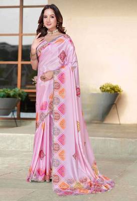 Pink color silk blend bandhni digital printed saree 3