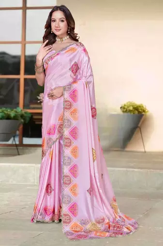 Pink color silk blend bandhni digital printed saree