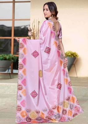 Pink color silk blend bandhni digital printed saree 4