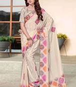 Cream color silk blend bandhni digital printed saree