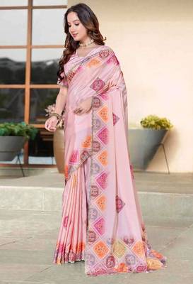 Peach color silk blend bandhni digital printed saree 3