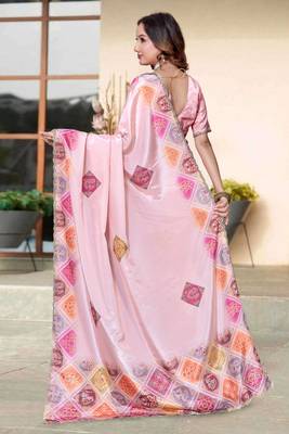 Peach color silk blend bandhni digital printed saree 4