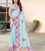 Sky blue color silk blend bandhni digital printed saree
