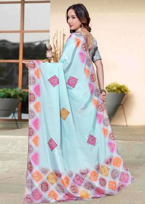 Sky blue color silk blend bandhni digital printed saree 4