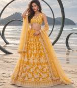 MUSTARD YELLOW NET THREAD WITH ZARI AND SEQUINCE WORK FESTIVE LEHENGA CHOLI SET FOR WOMEN'S