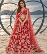 RED NET THREAD WITH ZARI AND SEQUINCE WORK FESTIVE LEHENGA CHOLI SET FOR WOMEN'S