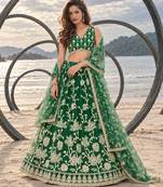 GREEN NET THREAD WITH ZARI AND SEQUINCE WORK FESTIVE LEHENGA CHOLI SET FOR WOMEN'S