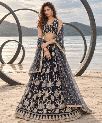 BLACK NET THREAD WITH ZARI AND SEQUINCE WORK FESTIVE LEHENGA CHOLI SET FOR WOMEN'S 1