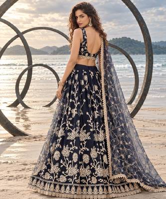 BLACK NET THREAD WITH ZARI AND SEQUINCE WORK FESTIVE LEHENGA CHOLI SET FOR WOMEN'S 2