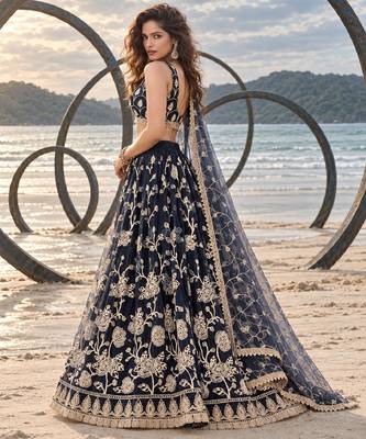 BLACK NET THREAD WITH ZARI AND SEQUINCE WORK FESTIVE LEHENGA CHOLI SET FOR WOMEN'S 3