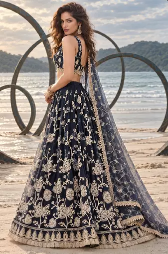 BLACK NET THREAD WITH ZARI AND SEQUINCE WORK FESTIVE LEHENGA CHOLI SET FOR WOMEN'S