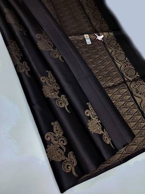 Black silk blend jacuard work festival saree with unstitched blouse piece 1