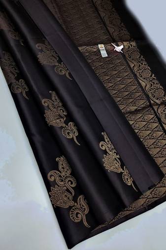 Black silk blend jacuard work festival saree with unstitched blouse piece