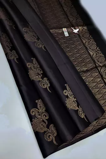 Black silk blend jacuard work festival saree with unstitched blouse piece