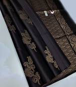 Black silk blend jacuard work festival saree with unstitched blouse piece